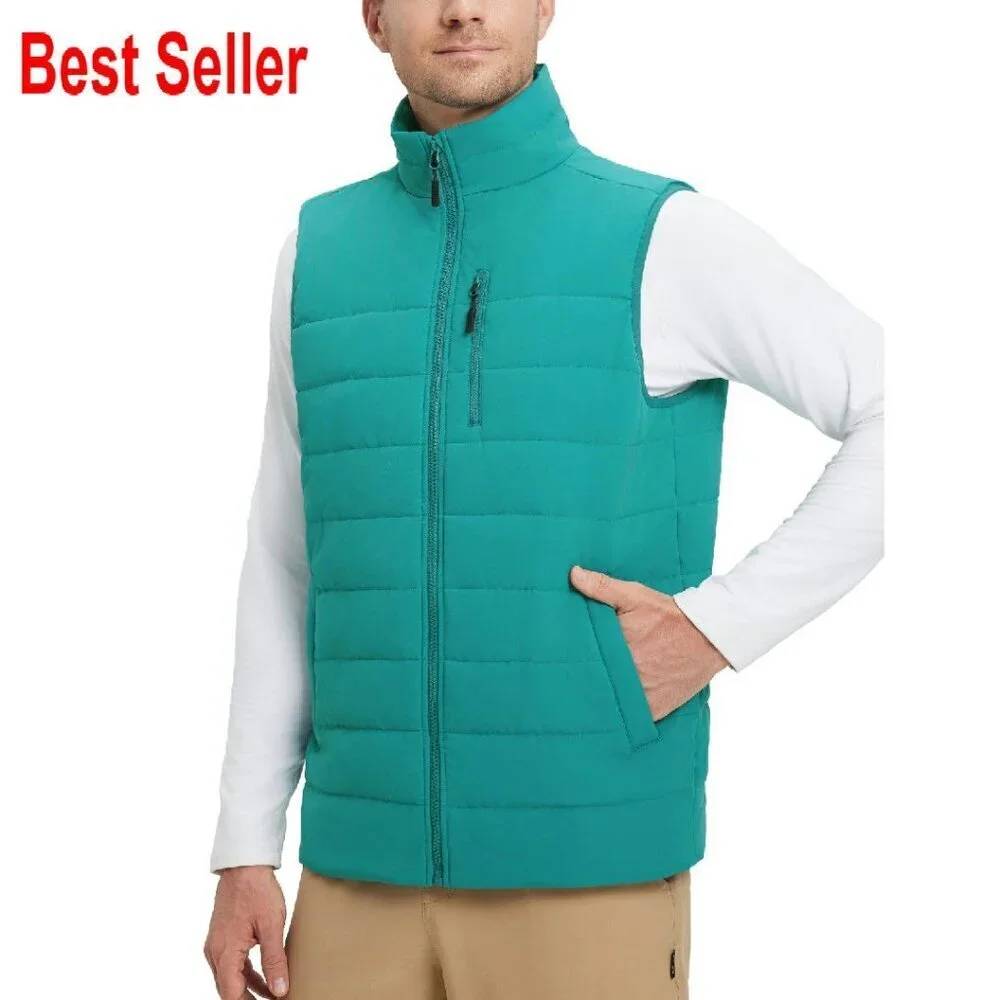 Men's Fleece Lined Puffer Vest Lightweight Warm Sleeveless Jacket Full Zip